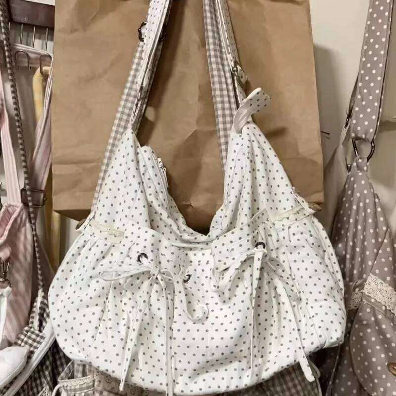 2025 New Vintage Dots Bow Office Lady Underarm Bag Korean Fashion Women Shoulder Bags Y2k Aesthetic Casual Purses and Handbags Y260205