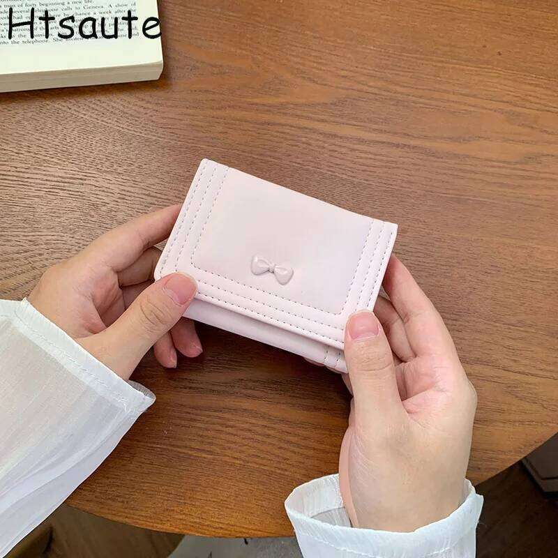 Bow Printed Purses Fashion Short Section Bag Women's Wallet PU Leather Zipper Coin Purse Solid Color Card Holders Ladies Hasp Y260206