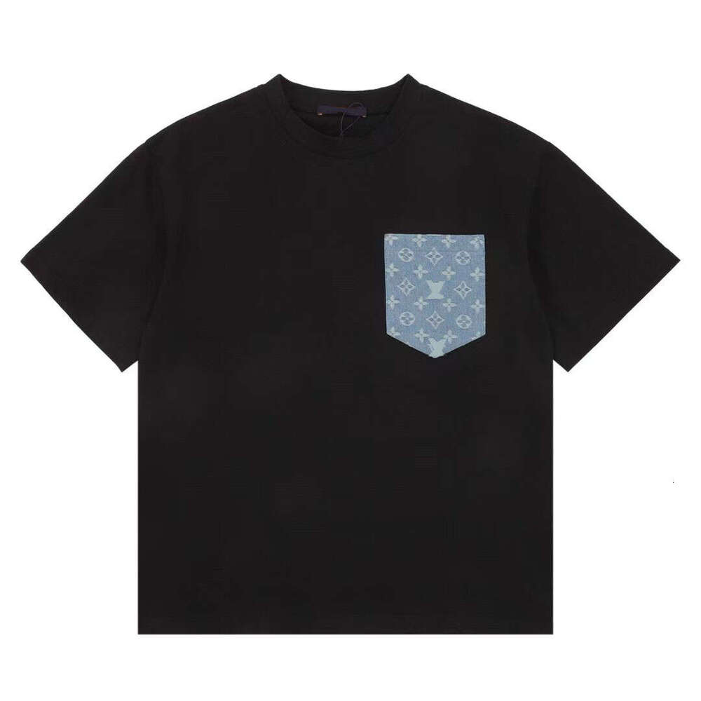 High Mens T Shirts Designer Pockets Denim Pattern Man Tshirts Shorts Tees Summer Breathable Tops Unisex Shirt With Budge Letters Design Short Sleeves Size S-4XL