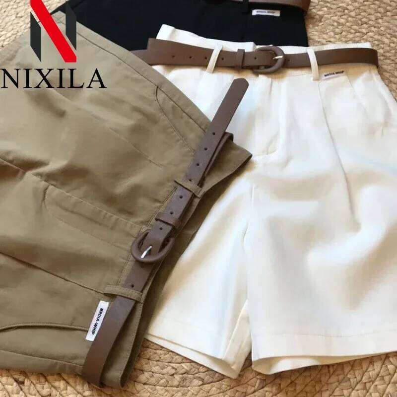 Summer New Wide Leg for Women 2024 Thin Cotton A Line Short Pants Office Lady Classic Loose Casual Zipper Womens Shorts XJ260206