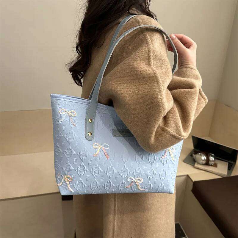 Casual Bow Embroidery Shoulder Bags for Women Portable Large Capacity Ladies Tote Bag Trendy College Style Students Handbags Y260205