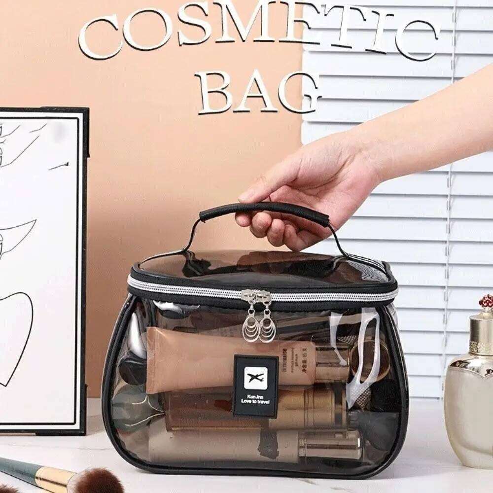 New PVC Wash Transparent Waterproof Cosmetic Large Capacity Handheld Makeup Storage Bag Women Y260206