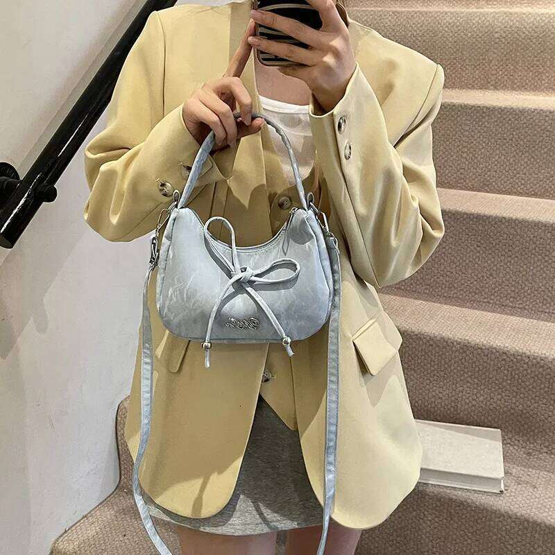 Solid Color 2025 New Large Capacity Bow Bags, Fashionable and Versatile Underarm Shoulder Bag, Casual Commuting Women's Handbag Y260205
