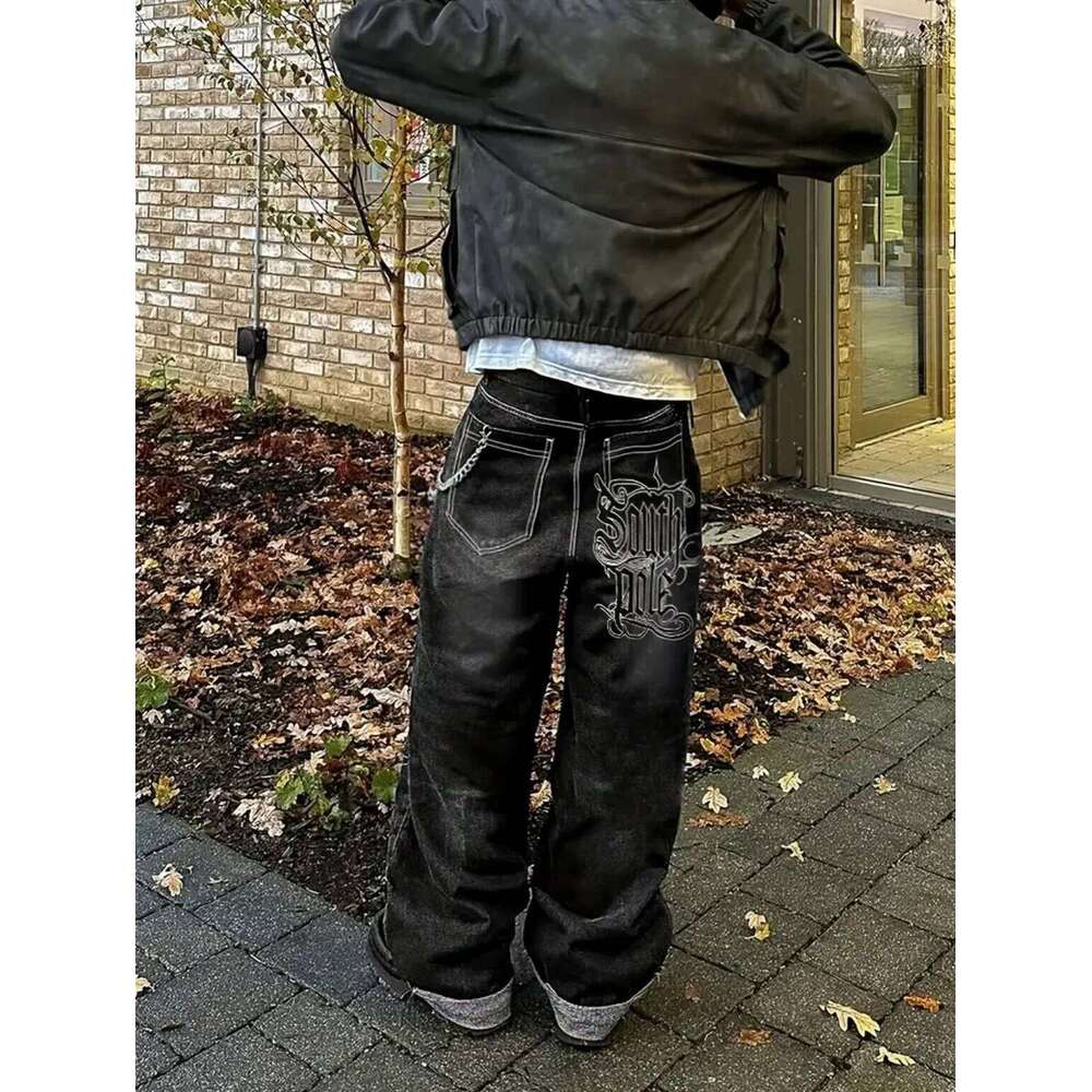 Y2K Gothic Aesthetic Baggy Jeans Men Women South Pole Embroidered Vintage Denim Pants, Techwear Streetwear Wide Leg Trousers 26H0421 - view 3