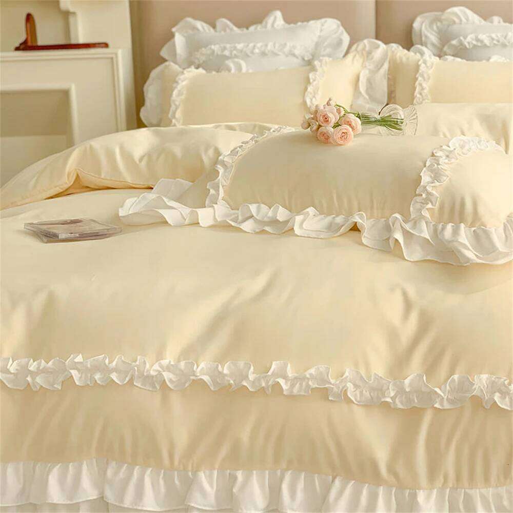 Elegant Lace Bedding Sets Luxury Linen Korean Princess Style Washed Cotton Ruffle Duvet Cover Bed Sheet Pillowcases for Girl XJ260206