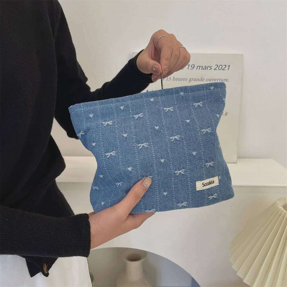 Korean Style Large bow stars print make up Zipper case Skin Care Products Cosmetics Storage Bags Travel Makeup Bag Y260206