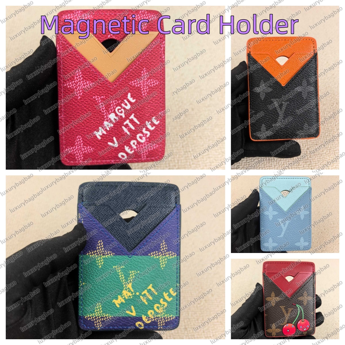 Cherry designer holder men women magnetic card case for phone cardholder top mirror quality mini wallet Business carrying purse Designer Wallet with box