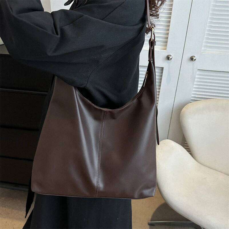 Trendy Casual Soft PU Women's Handbags Solid Color Large Capacity Female Shoulder Retro Tote Bag For Commute Shopping Y260204