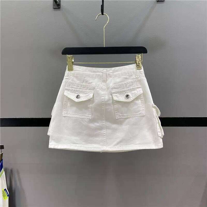 Zipper Fly SKirts Button Women's Denim Cargo with Pockets Sexy Mini A-line Jean Skirts Female Streetwear XJ260206