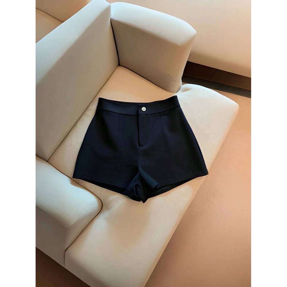 Womens Versatile Black Shorts Spring Summer Casual Fashion High Waist Slim Fit Lightweight Solid Color Daily Office Bottoms XJ260206