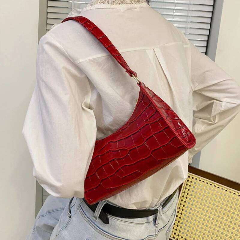Fashion PU Leather Bags for Women Alligator Pattern Armpit Handbag Female Small Underarm Messenger Bag Purse Z260207 - view 7