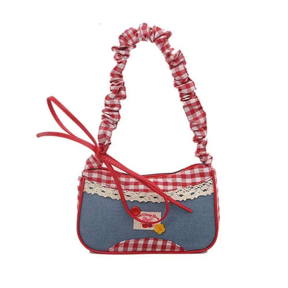 Woman Fashion Lattice Shoulder Bow Denim Lovely Underarm Bag Pleated Drawstring Design Daily Commuting Handbag Z260207 - view 7
