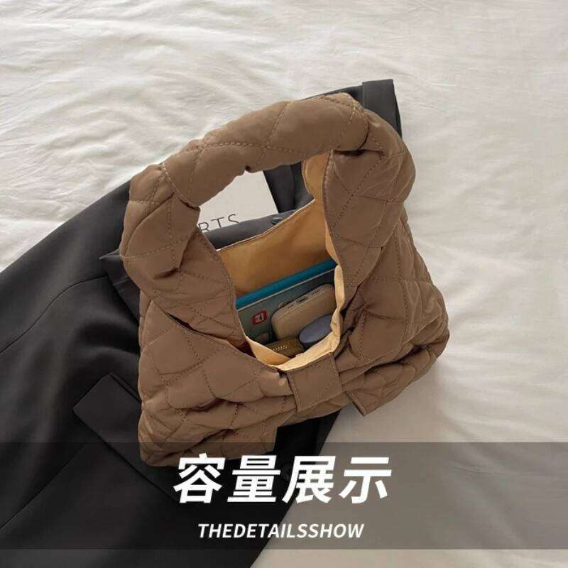 Simple Quilted Design Women's Shoulder Bags Bow Solid Color Ladies Underarm Vest Bag Large Capacity Female Casual Tote Handbags Y260205
