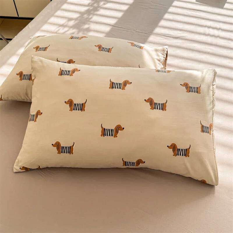 Cute Dog Printed Duvet Covet Set Brown Color Comforter Cover with Pillowcase for Kids Single/Queen/King housse de couette Full XJ260206