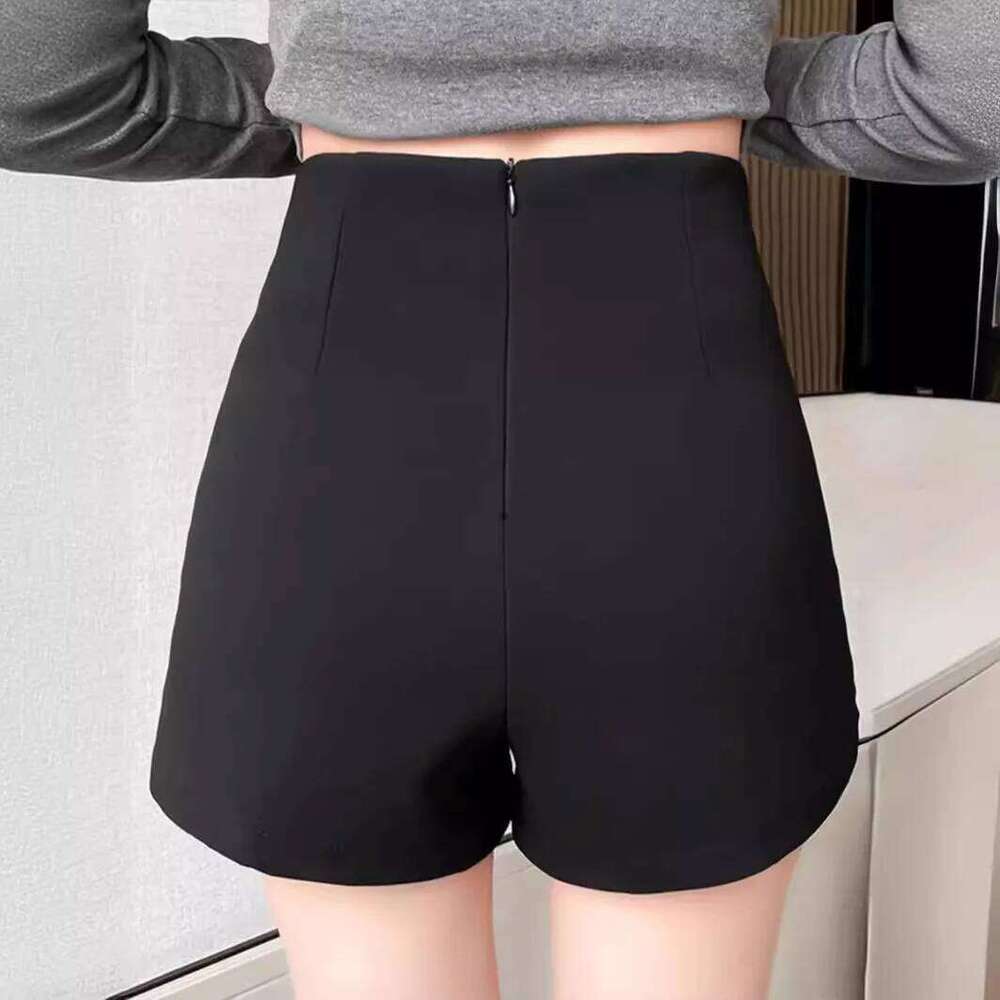 Black High-Waisted Suit Shorts Elastic Tight Bodycon Slim Sexy Y2K Hot Pants for Women Outerwear Casual Streetwear XJ260206