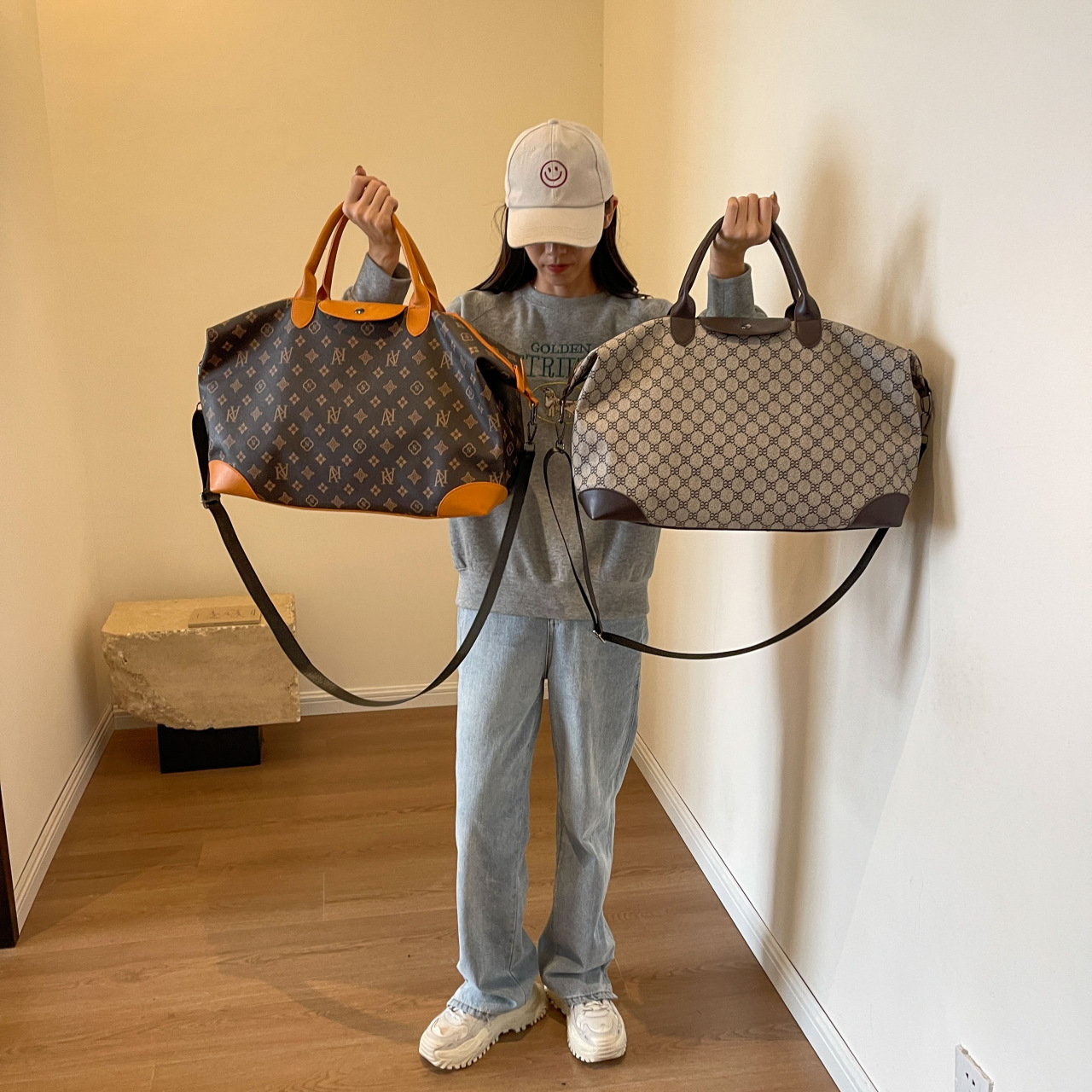 2026 Versatile Large Capacity Travel Bag, Monogram Vintage Tote for Commute & Gym, Convertible Handheld & Crossbody Sports Bag