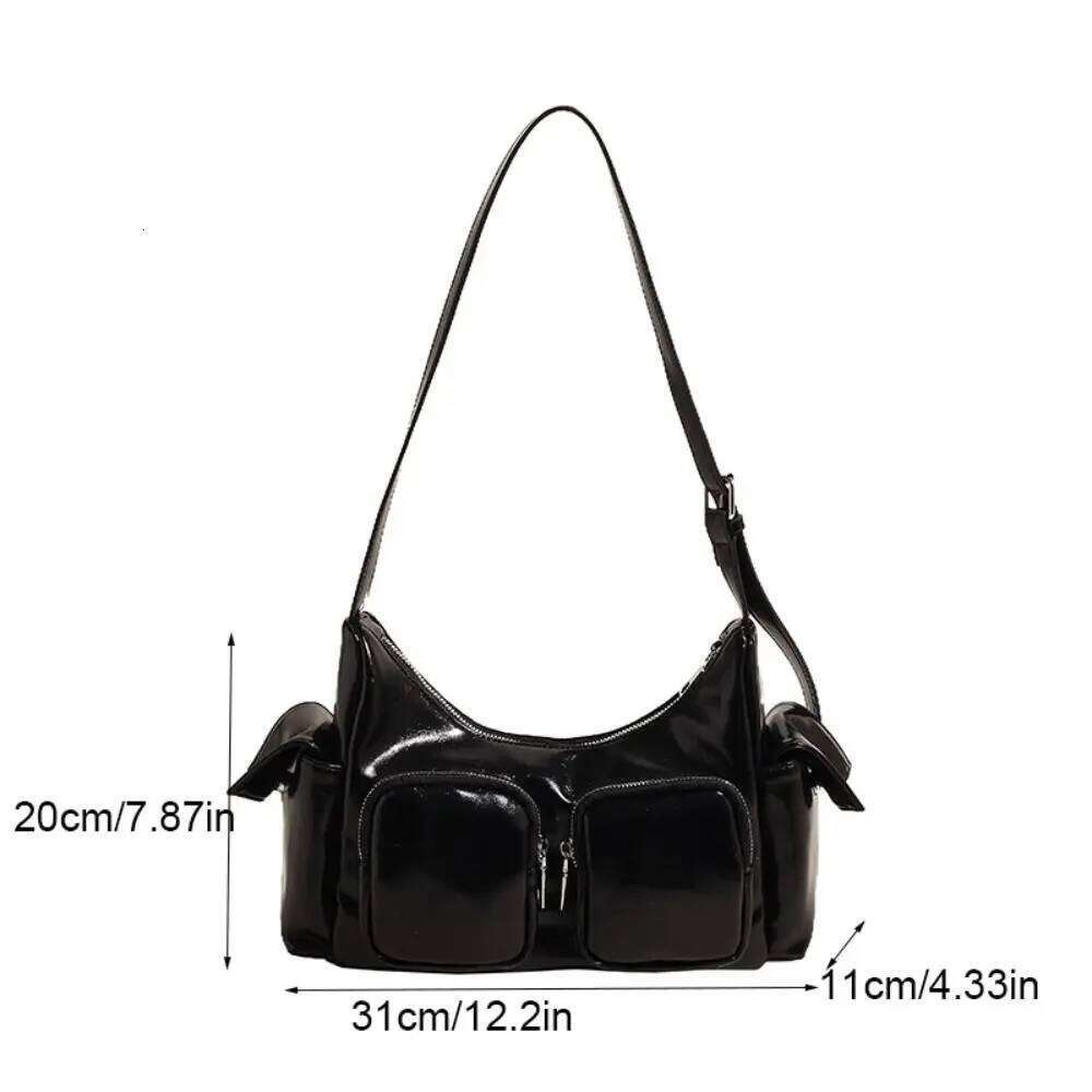 Y2K Pocket Crossbody Korean Style Adjustable Shoulder Strap PU Leather Underarm Bag Solid Color Zipper Handbag Women Y260205
