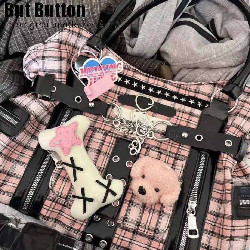 Y2k Girl Womens Tote Aesthetic Steampunk Punk Large pink Capacity Shoulder Bag Rivets Literary Original Harajuku New Handbag Y260205