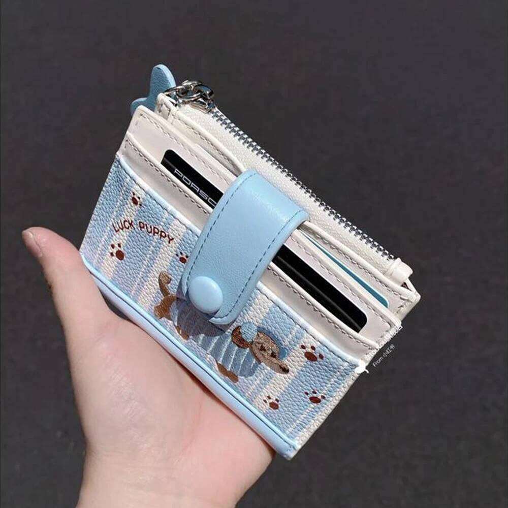 Casual Korean Style Embroidery Sausage Dog Wallet Purse Cartoon Coin Pouch Ultra Thin PU Leather Card Holder Y260206