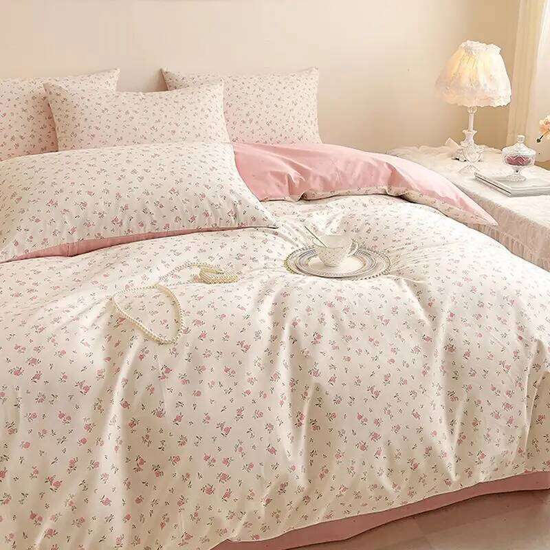 Ins Floral Bedding Set Girl Favorite Pink Single Double Queen Size Duvet Cover No Filler Flat Sheet Pillowcase Home Bed Linens XJ260206