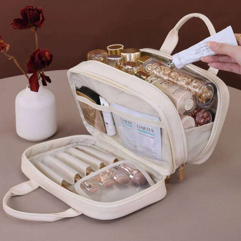 New Double Barrier women's Makeup Portable Cosmetic Large Capacity Storage Travel Essential Toiletry Bag Y260206