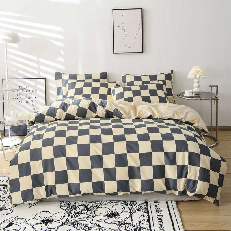 3pcs Checkered Pattern Print Set, Soft Skin-Friendly Bedding Set Includes 1 Duvet Cover And 2 Pillowcases XJ260206