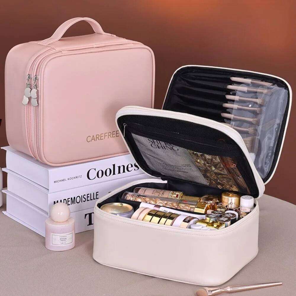 Pu Leather Fashion Women Travel Tote Large Capacity Organizer Cosmetic Toiletry Pouch Double Layer Makeup Bag Y260206