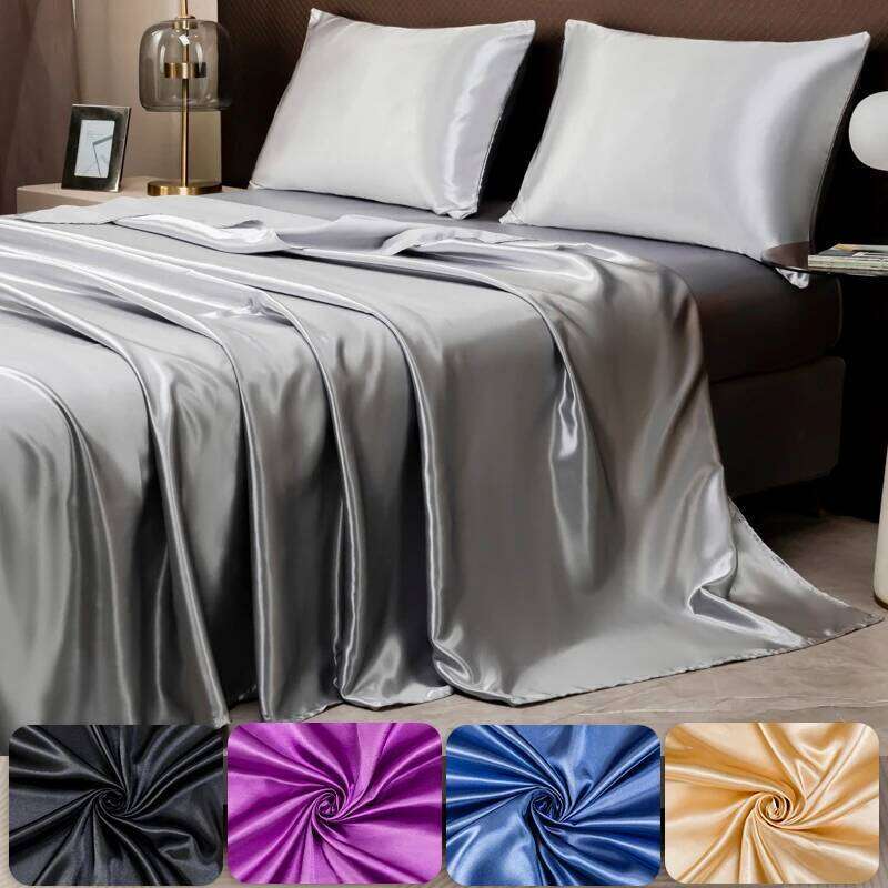 Solid Color Satin Sheet and Pillowcase Set, Luxurious Bedding Ensemble with a Silky Sheen, Twin/Full/Queen/King Size XJ260206