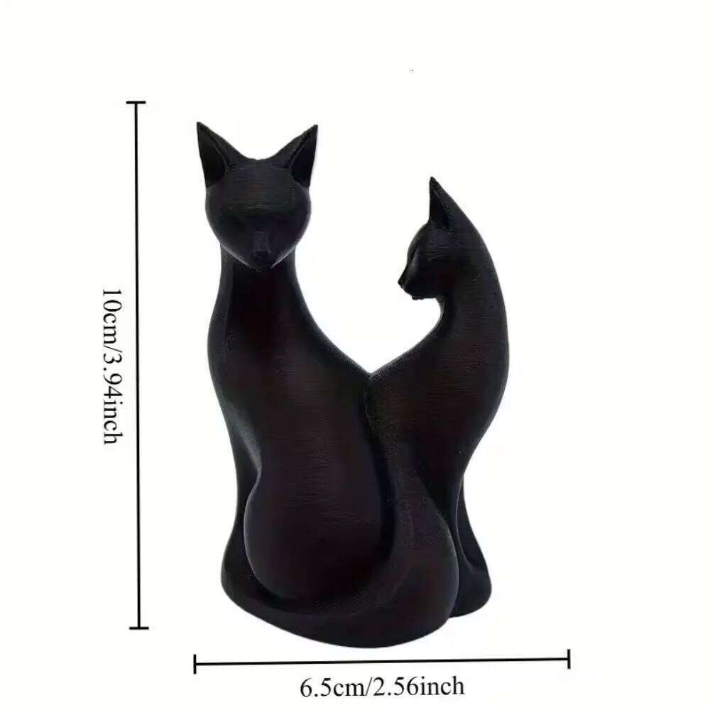 3D Printed Couple Cat Statue - Cute Black Abstract Modern Home, Valentine's Day Gift Suitable for Office Desk Decoration S260204