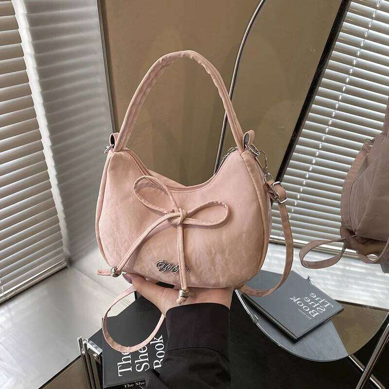 Solid Color 2025 New Large Capacity Bow Bags, Fashionable and Versatile Underarm Shoulder Bag, Casual Commuting Women's Handbag Y260205