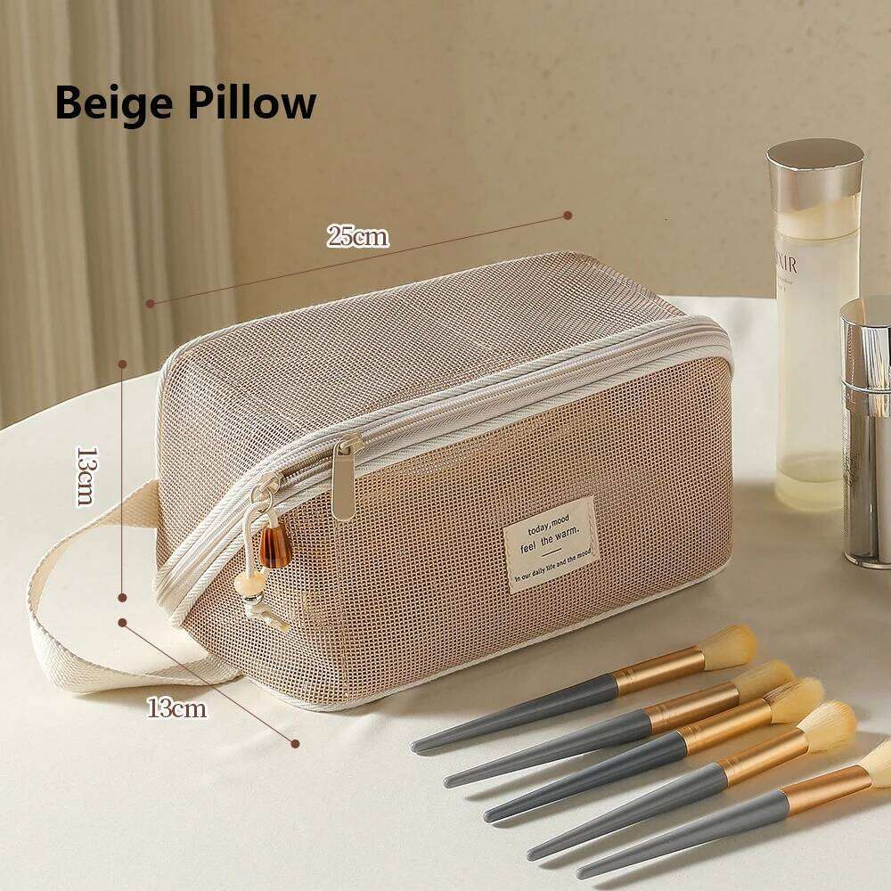 Mesh Clear Tote Makeup Storage Pillow Toiletry Cosmetic Washbag Pouch Large Capacity Portable Women Organizer Clutch Bag Y260206