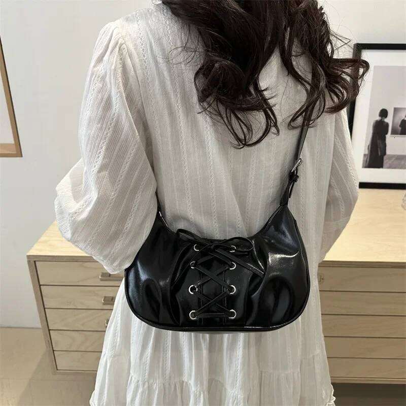 Sweet Bowknot Cool Girls Underarm Bags Pleated Design Women's Shoulder Crossbody Bag Simple Soft Pu Female Handbags Purse Y260205