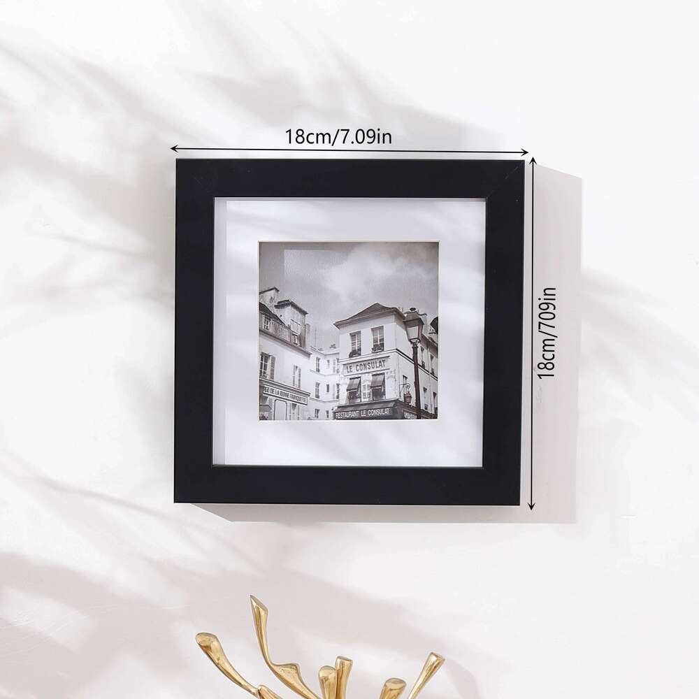 1pc square black plastic paper Integrated picture frame 4*4in Home office wall Living room bar cafe hanging pictur S260205