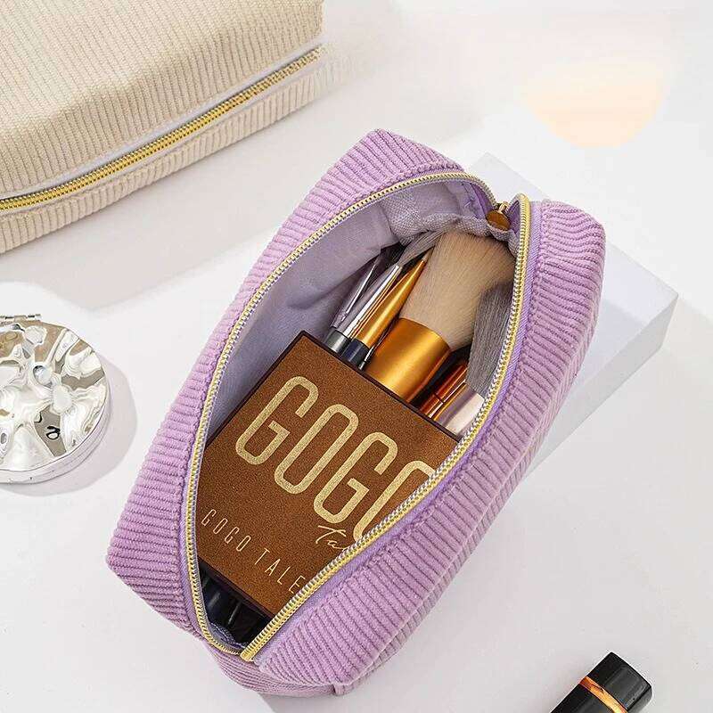 Corduroy pencil case, simple cosmetic large capacity portable toiletry bag, stationery box, business trip storage bag Y260206