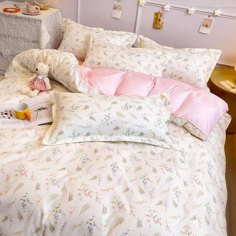 Ins Style Floral Duvet Cover Set Flat Sheet Pillowcases No Filling Twin Single Queen Size Boys Girls Bedding Linen XJ260206