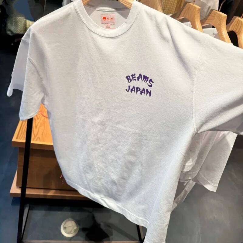 Japan Tokyo Street Cotton Fashion Beams Tshirt White Kimono Girl Print Letter Round Neck Top Casual Loose Men Women Short Sleeve X260207