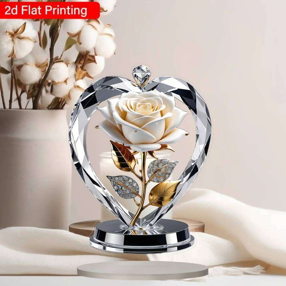 1 piece of luxury romantic crystal heart rose 2D acrylic ornament desktop decoration S260204
