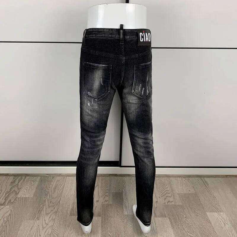Street fashion men's black gray high-quality stretch slim fit wave jeans, designer retro brand pants, hombre X260207