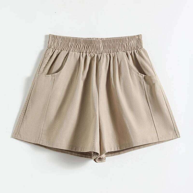 Summer Women's Pockets Elastic Solid Shirring High Waist Casual Sports Loose 5/4 Trousers Fashion Office Lady Vintage Shorts XJ260206
