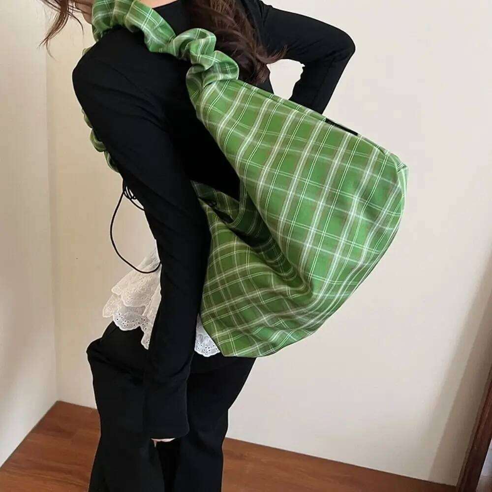 Fashion Vintage Shoulder Leisure Large Capacity Plaid Crossbody Casual Japanese Women's Tote Bag Handbag Y260205