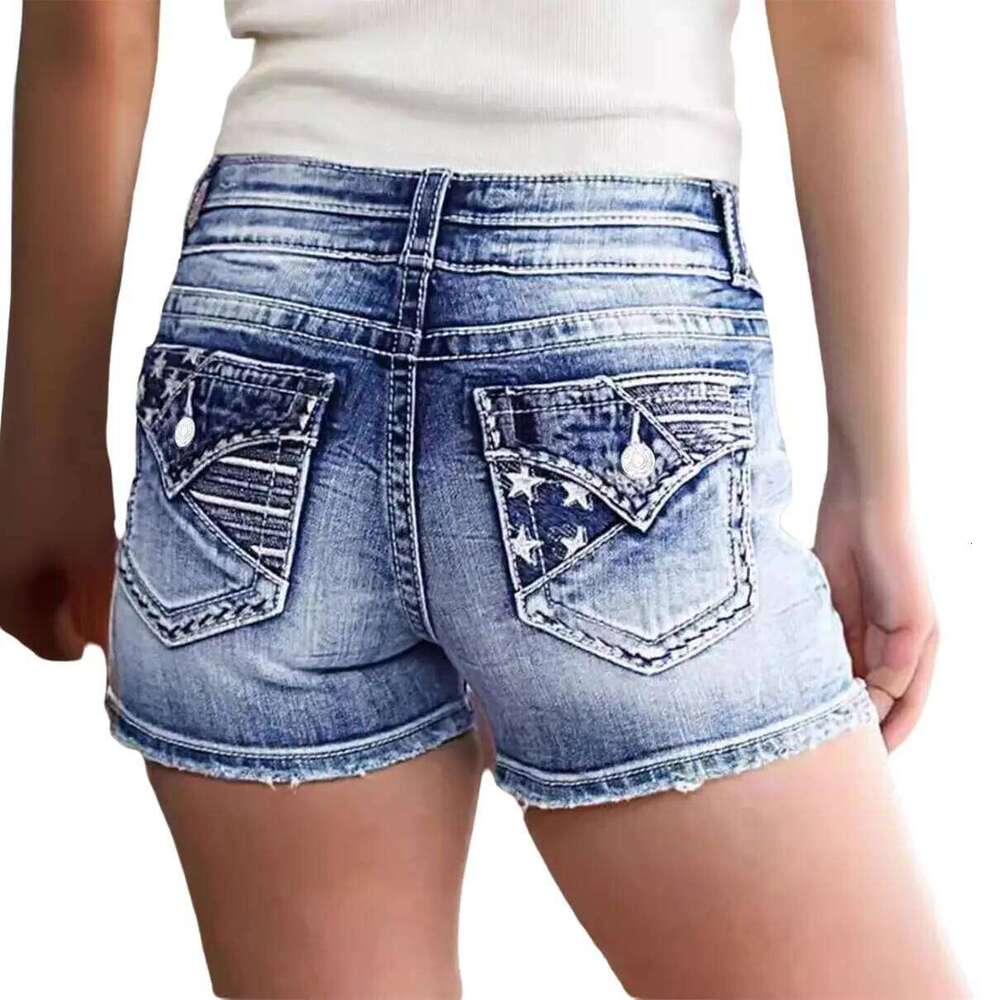 Women Casual High Waisted Denim Frayed Raw Hem Ripped Jeans Shorts XJ260206