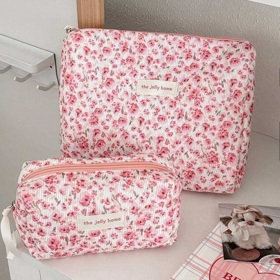 1pc/set floral quilted multifunctional large capacity travel makeup bag, cute portable toiletry bag set Y260206