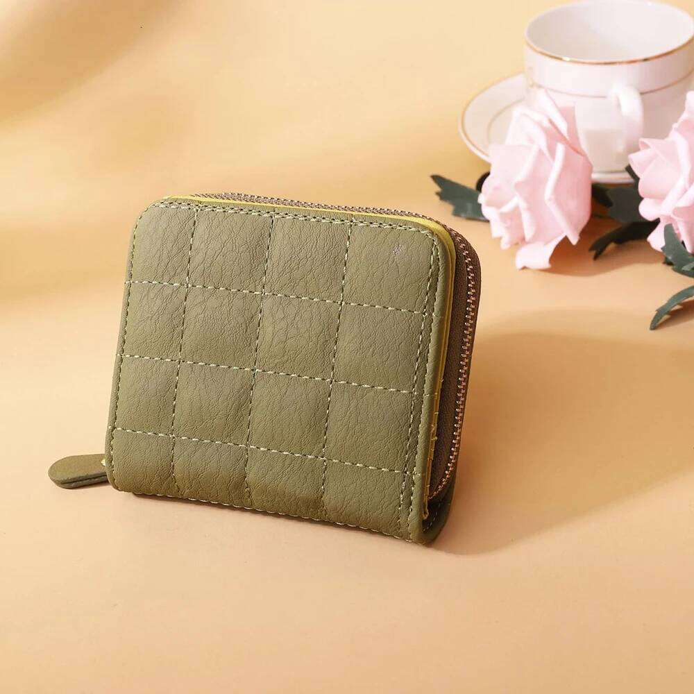 Women'S Card Holder Plaid Zipper Purse Coin Compartment PU Leather Short Wallet For Everyday Use Y260206