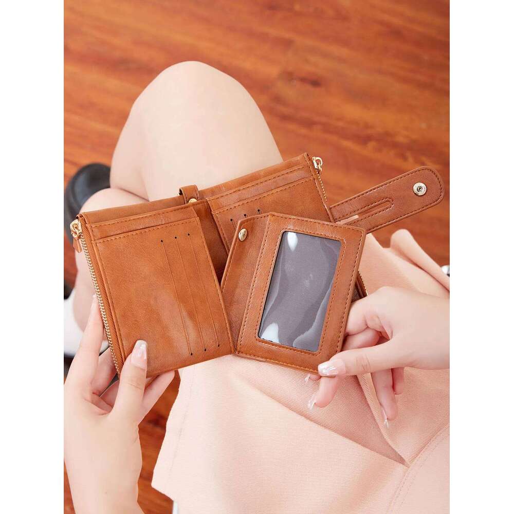 Classic and fashionable women's double zipper short with detachable small card clip multifunctional three fold wallet Y260206