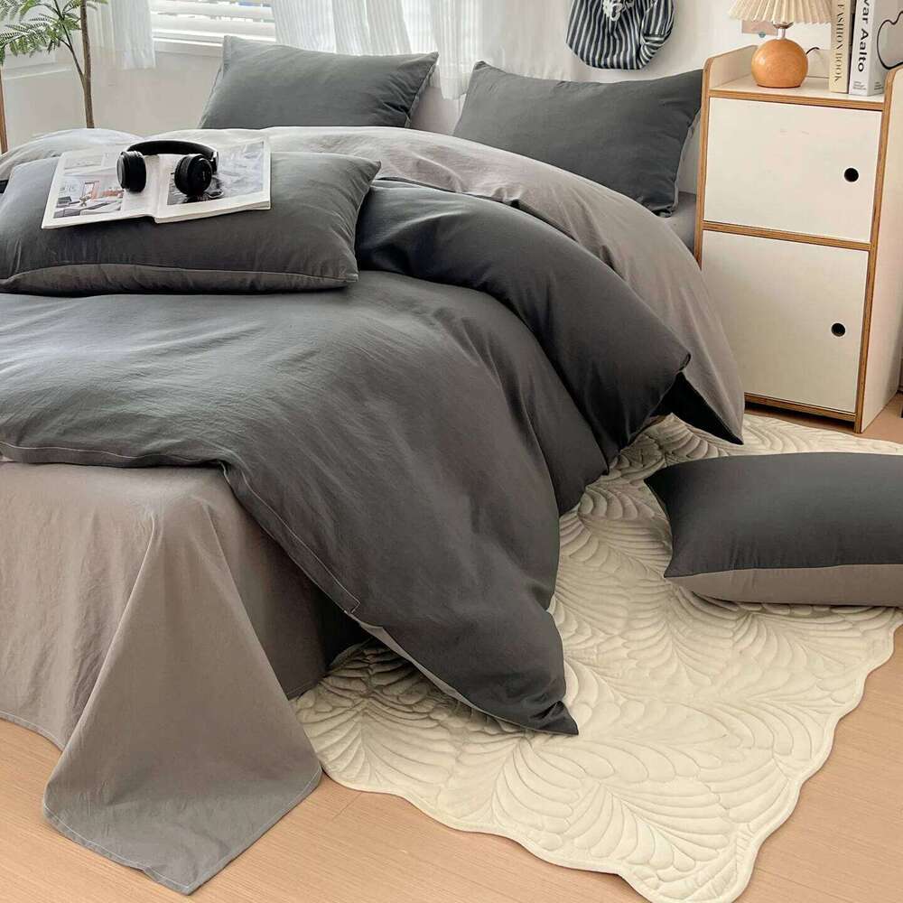 Waffle Washed Four Piece Set, Non All Pure Cotton Bedding, Student Dormitory Bed Sheets Duvet Cover Set XJ260206