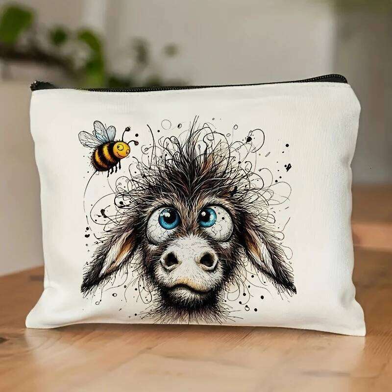 Fun Humorous Donkey Bee Zipper Multi functional Storage Large Capacity Handheld Makeup Portable Cosmetic Bag Y260206
