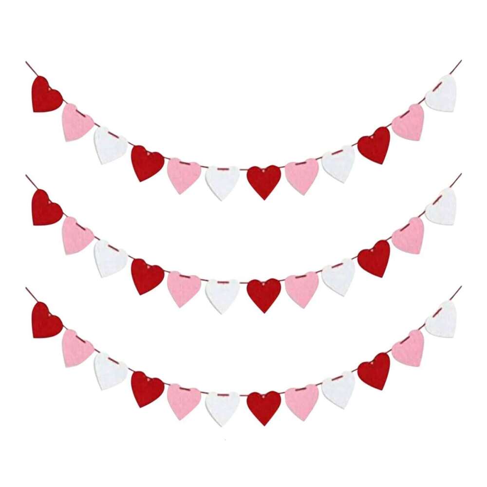 3 Pcs Hanging Red Love Heart Bunting Banners Garland Wedding Valentines Day Bridal Shower Marriage Proposal Birthday Decor S260204