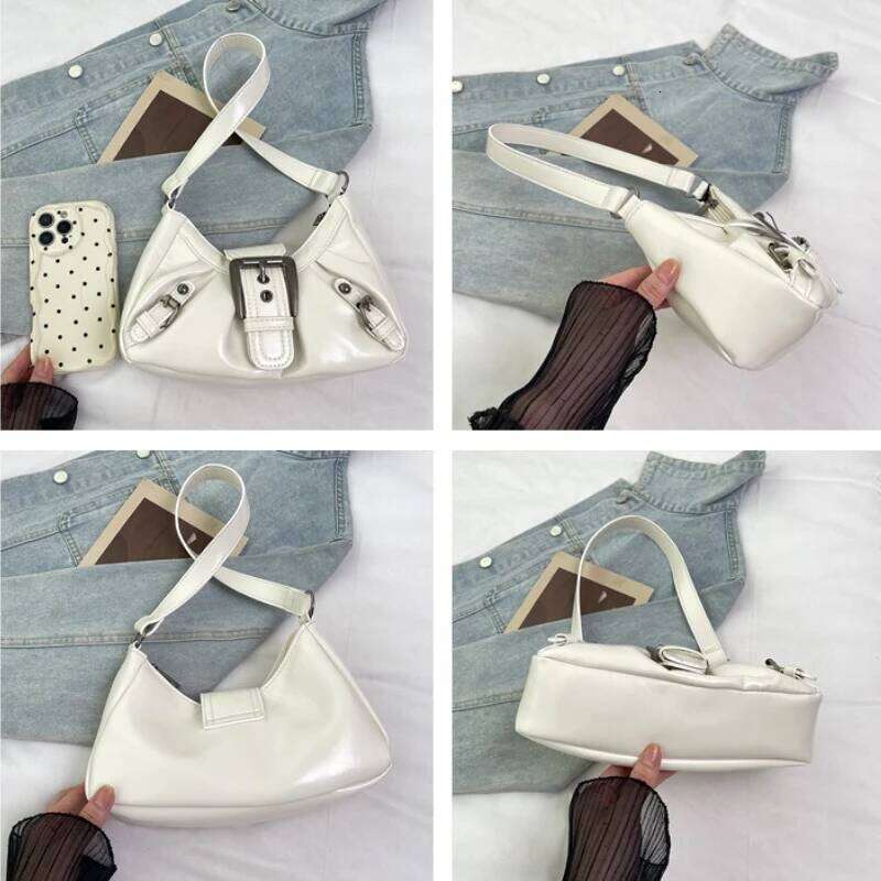 Belt Pleated Design Women PU Leather Shoulder Bags Y2K Style Simple Ladies Underarm Bag Casual Trendy Female Handbags Purse Y260205