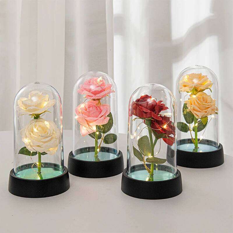 2026 Glowing Galaxy with LED Light Eternal Double Rose Valentine's Day Gifts Wedding Artificial Flower Home Desktop Decor S260204
