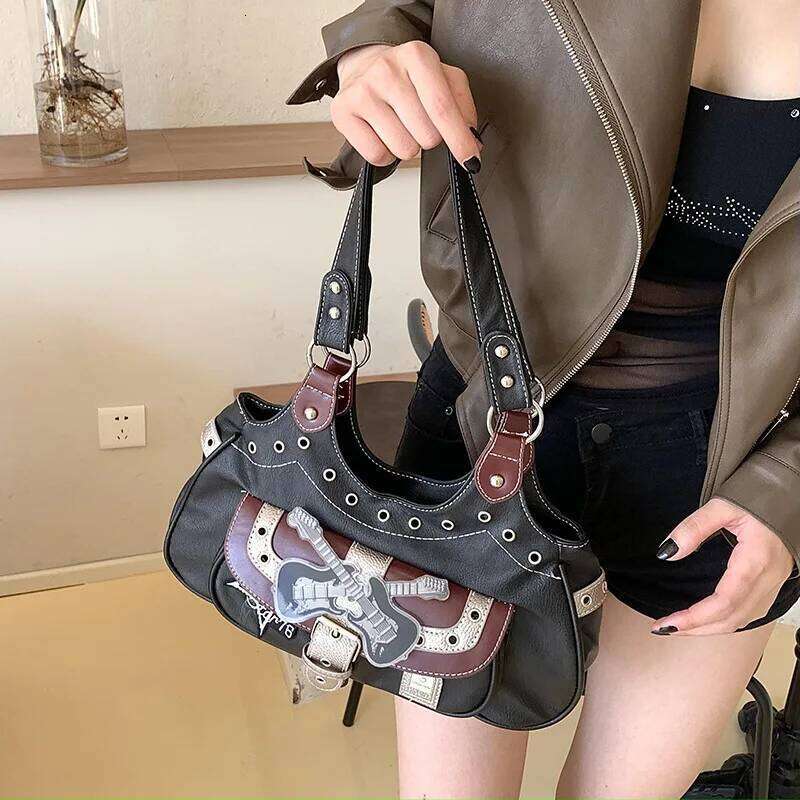 Niche Leather Tote Large Capacity Punk Style Y2K Commuter Handbag Printed Women's Creative Shoulder Bag Z260207 - view 4